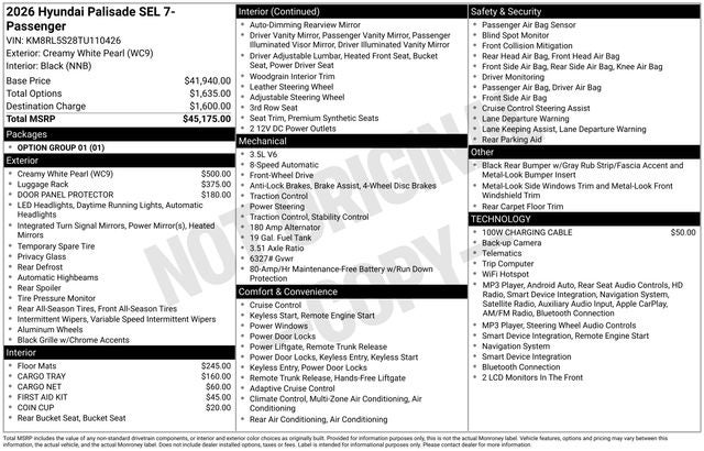 2026 Hyundai PALISADE SEL 7 Passenger