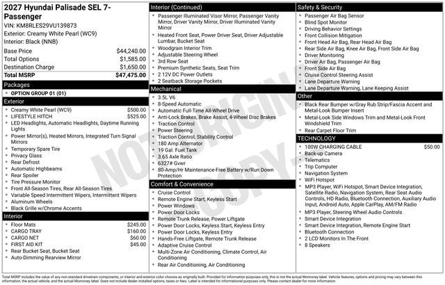 2027 Hyundai PALISADE SEL 7 Passenger