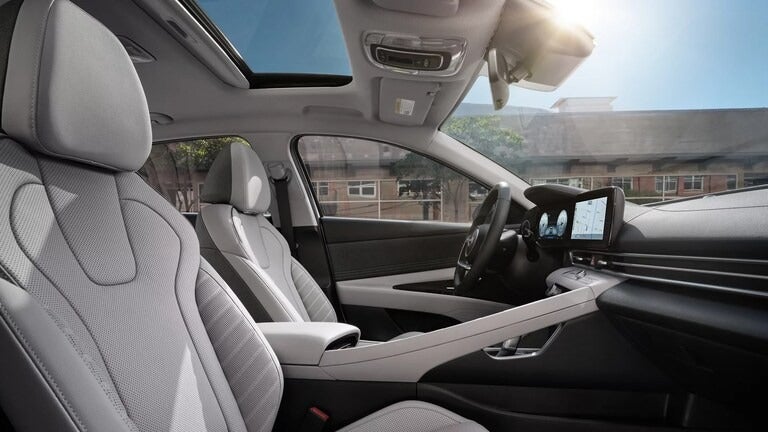 Interior view of driverside from passengerside POV of Hyundai Elantra